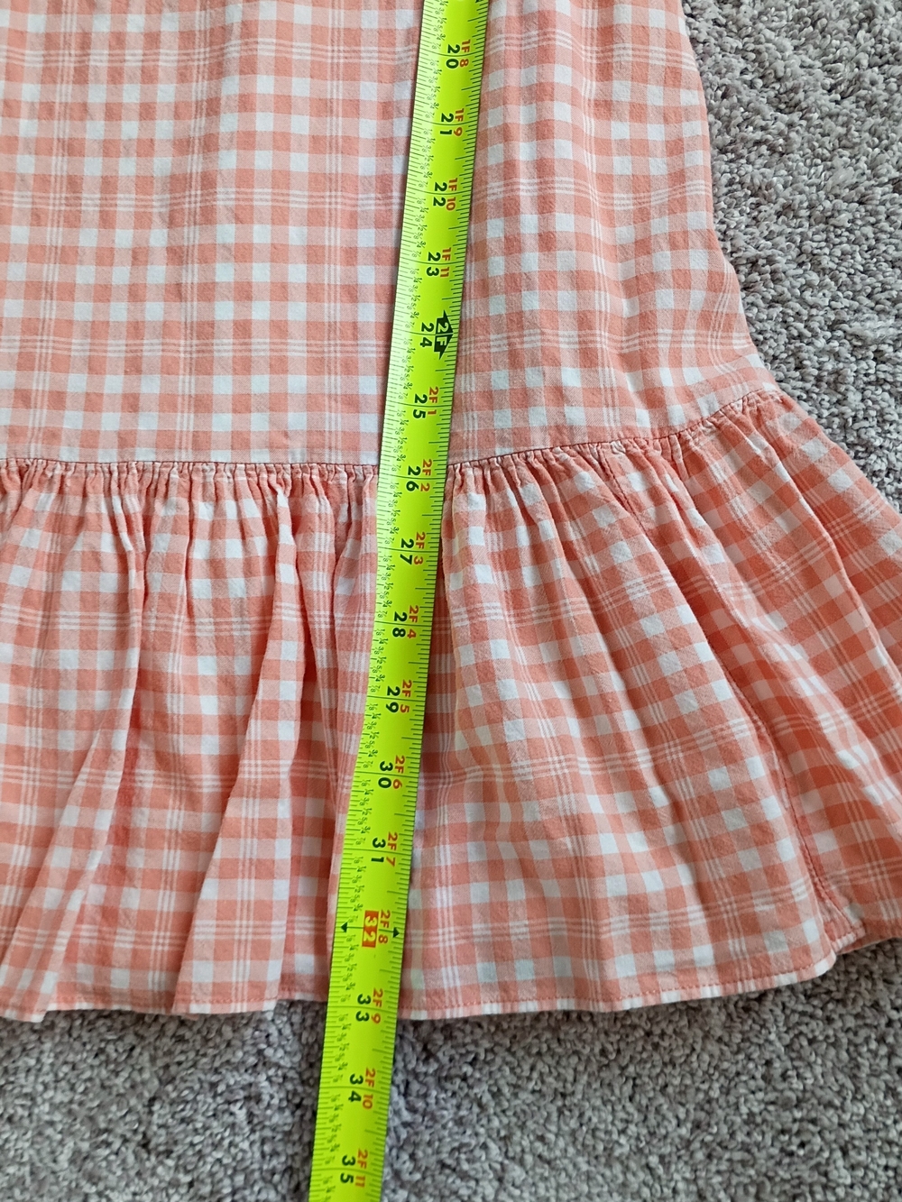 Maison tara Gingham Women's Ruffle Hem Square Neck Dress - Peach/White Size 8 - Picture 11 of 16